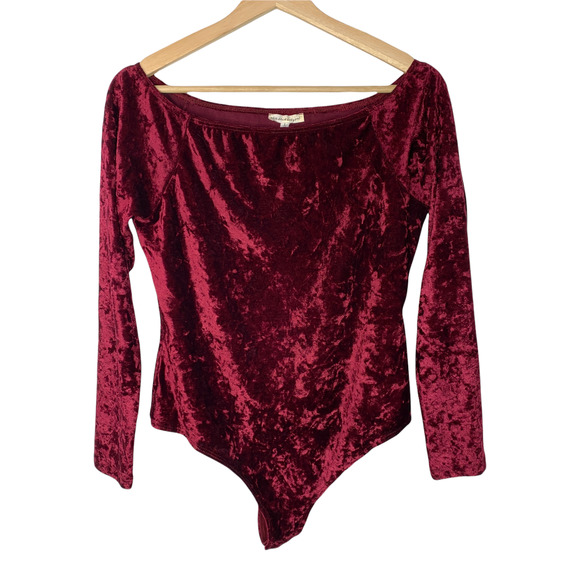 Little Black Bodysuit Tops Burgundy Red Velvet Bodysuit Large
